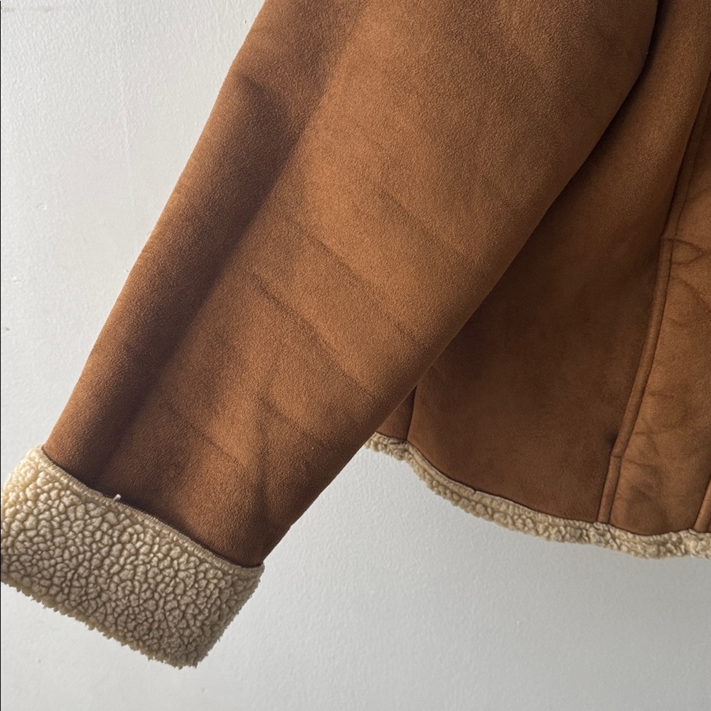 LL Bean Tan Teddy Jacket with Cream Sherpa Lining - Picture 4 of 5
